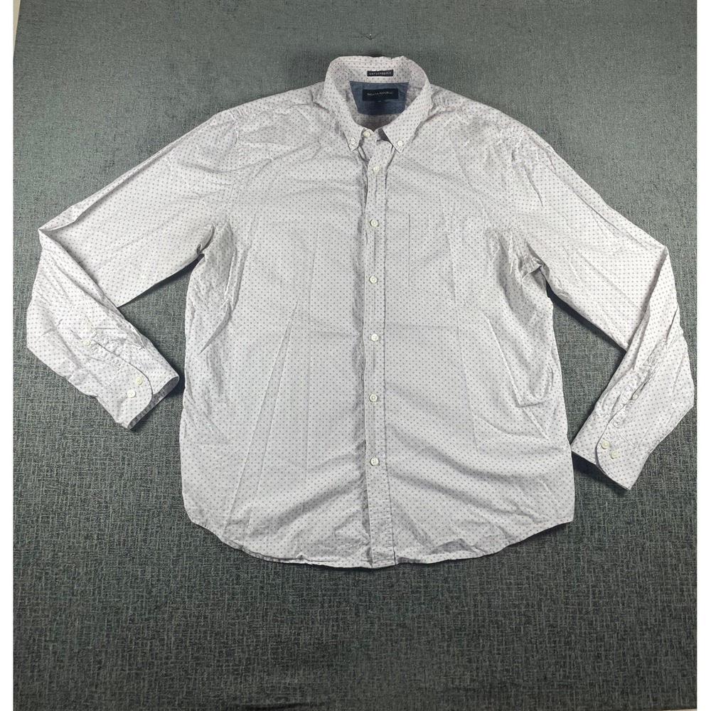 Banana Republic Mens XL Untucked Fit Button Down Shirt White Blue Micro Print LS
